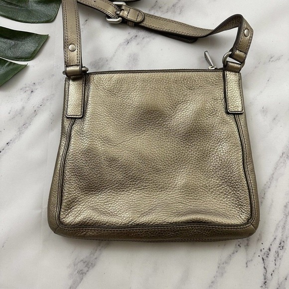 Fossil Leather Cross Body Purse Bag Silver Gold Metallic Square Medium - Picture 7 of 10